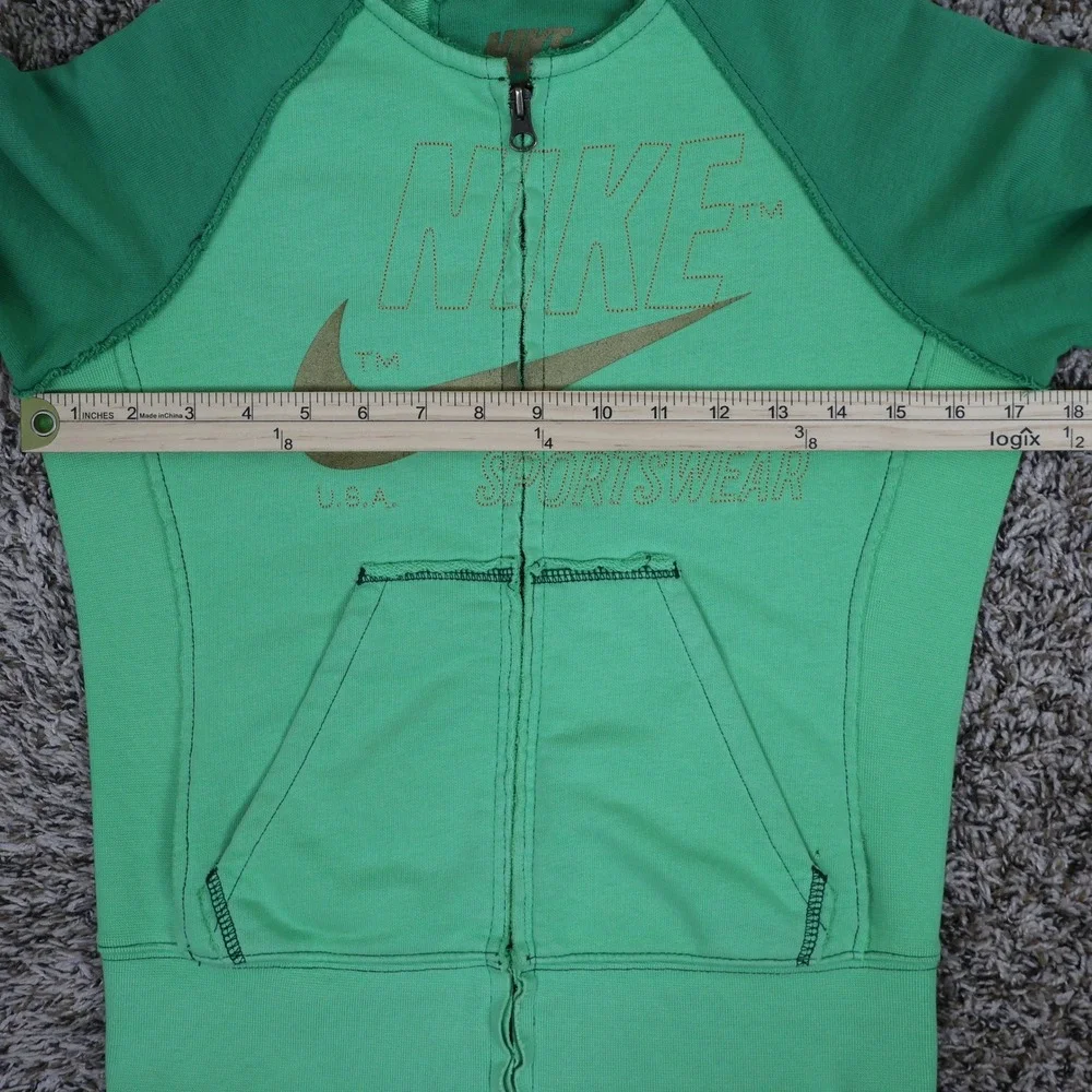 Vintage Y2K Nike Sportswear Full‎ Zip Jacket XS Green Gold Swoosh Fleece